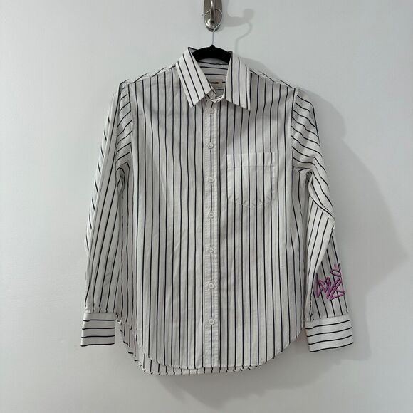 Zadig & Voltaire Womens Graffiti Pinstripe Cotton Shirt Size XS Button Up Office - Picture 1 of 13